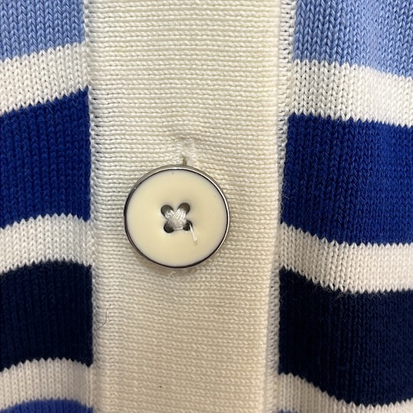 Talbots Womens Sweater Cardigan Size M Cream & Blue Stripes Academia Preppy Boxy - Picture 5 of 14